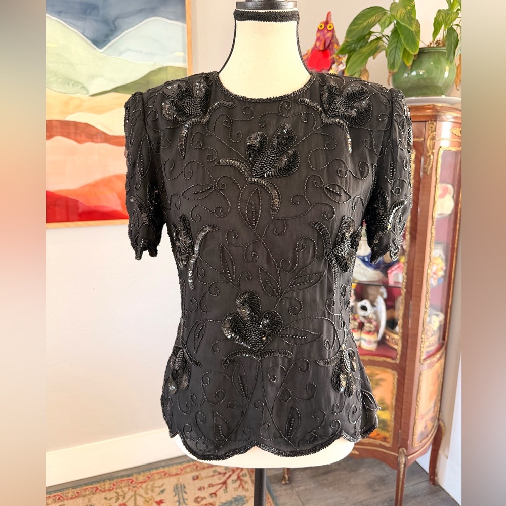 Stenay Black Beaded Silk Blouse